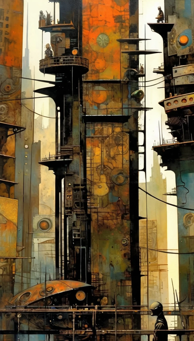 futuristic city.1.5, rusty metal city, lots of details (Dave Mckean inspired art, intricate details, oil painting)