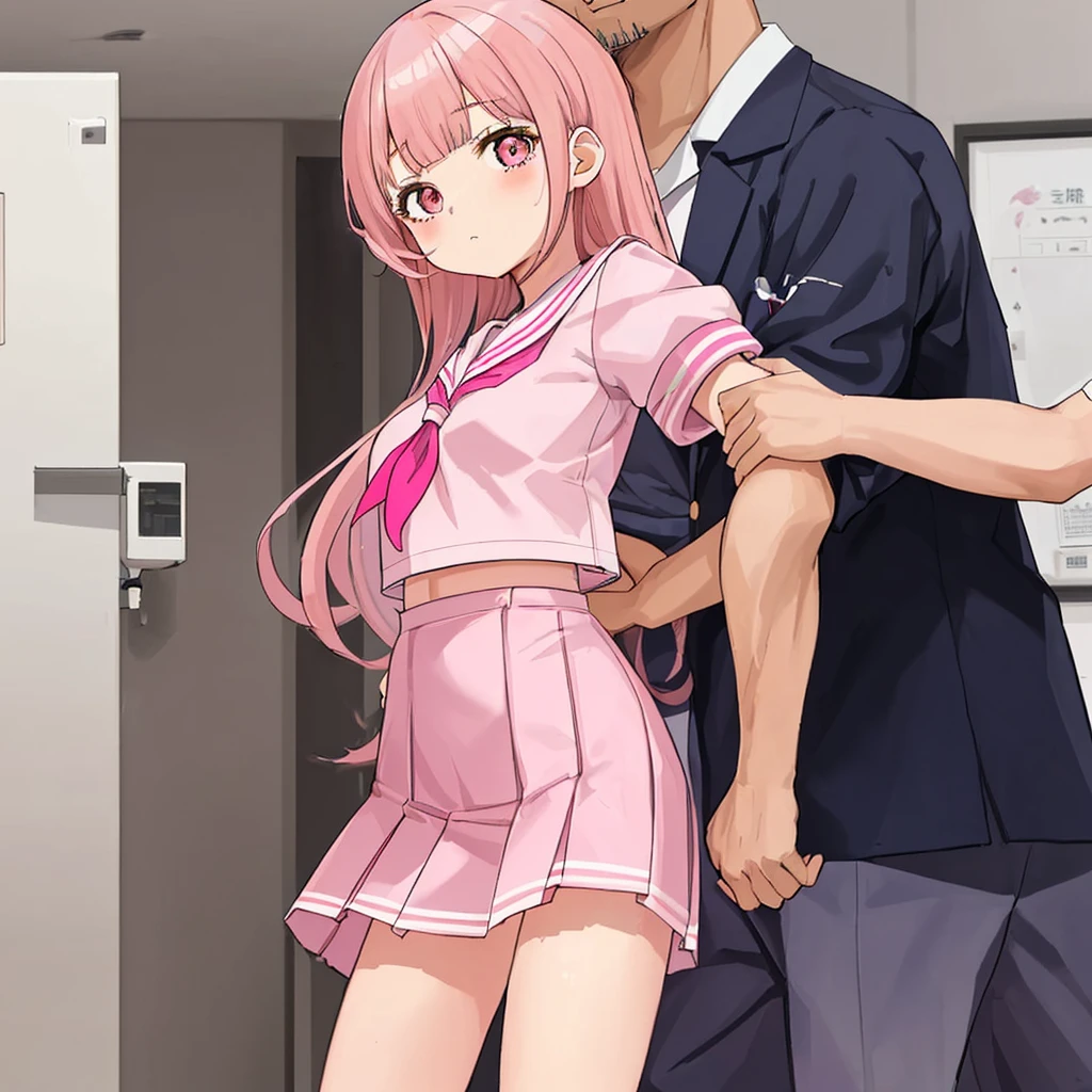 A pink-haired high school girl in a sailor uniform receives a vaccination、A man grabs your arm、Take the syringe and stick it into your upper arm.。.
