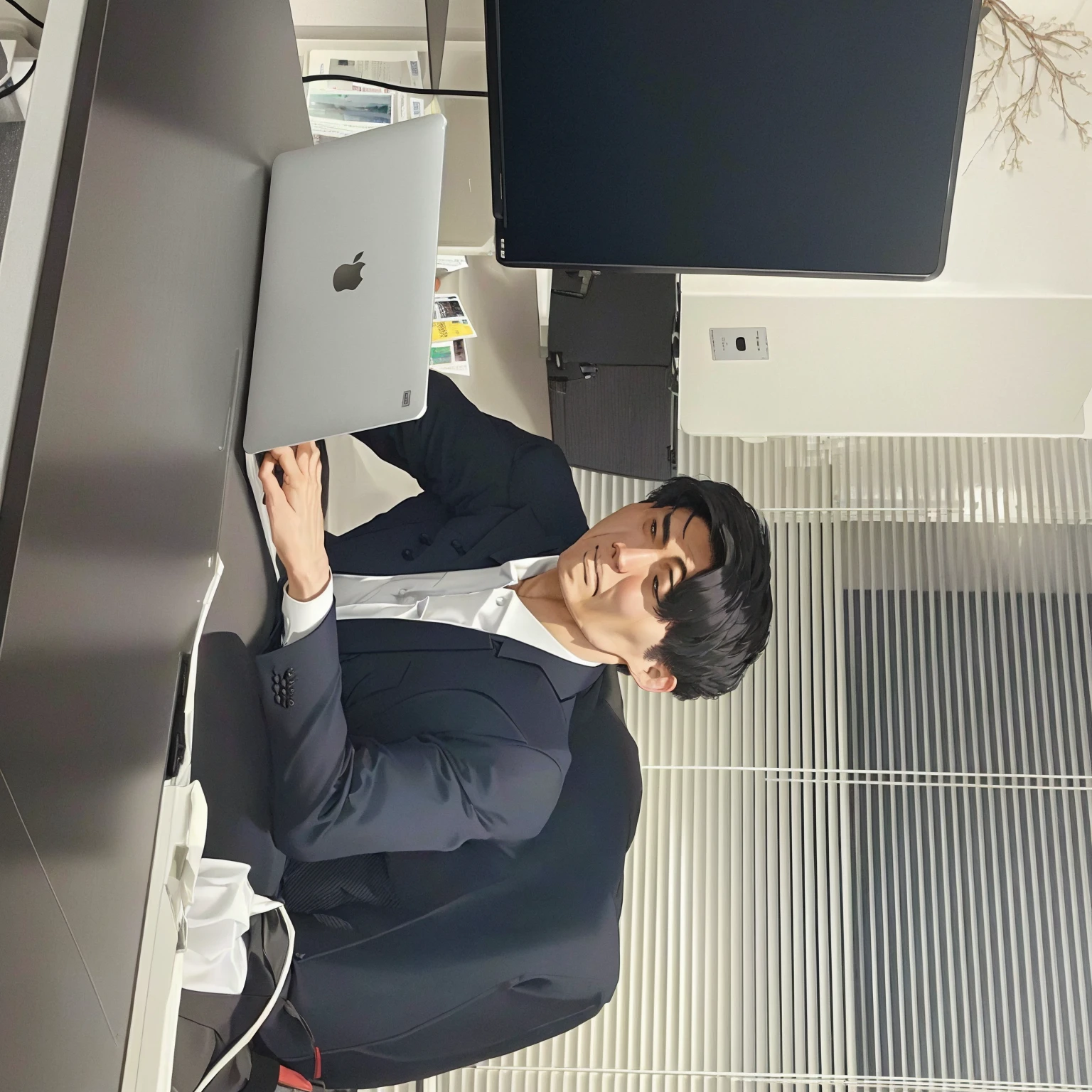 A man in a suit is sitting at a desk with a laptop, Taken with iPhone, taken on iphone 14 pro, At work, At work, Taken with iPhone 1 3 Pro, Taken on iPhone 10, chief executive officer(CEO), Shot with Canon EOS R 6, Shot on Sony Alpha 9, Shot on a Canon 80d, tomohiro shimoguchi