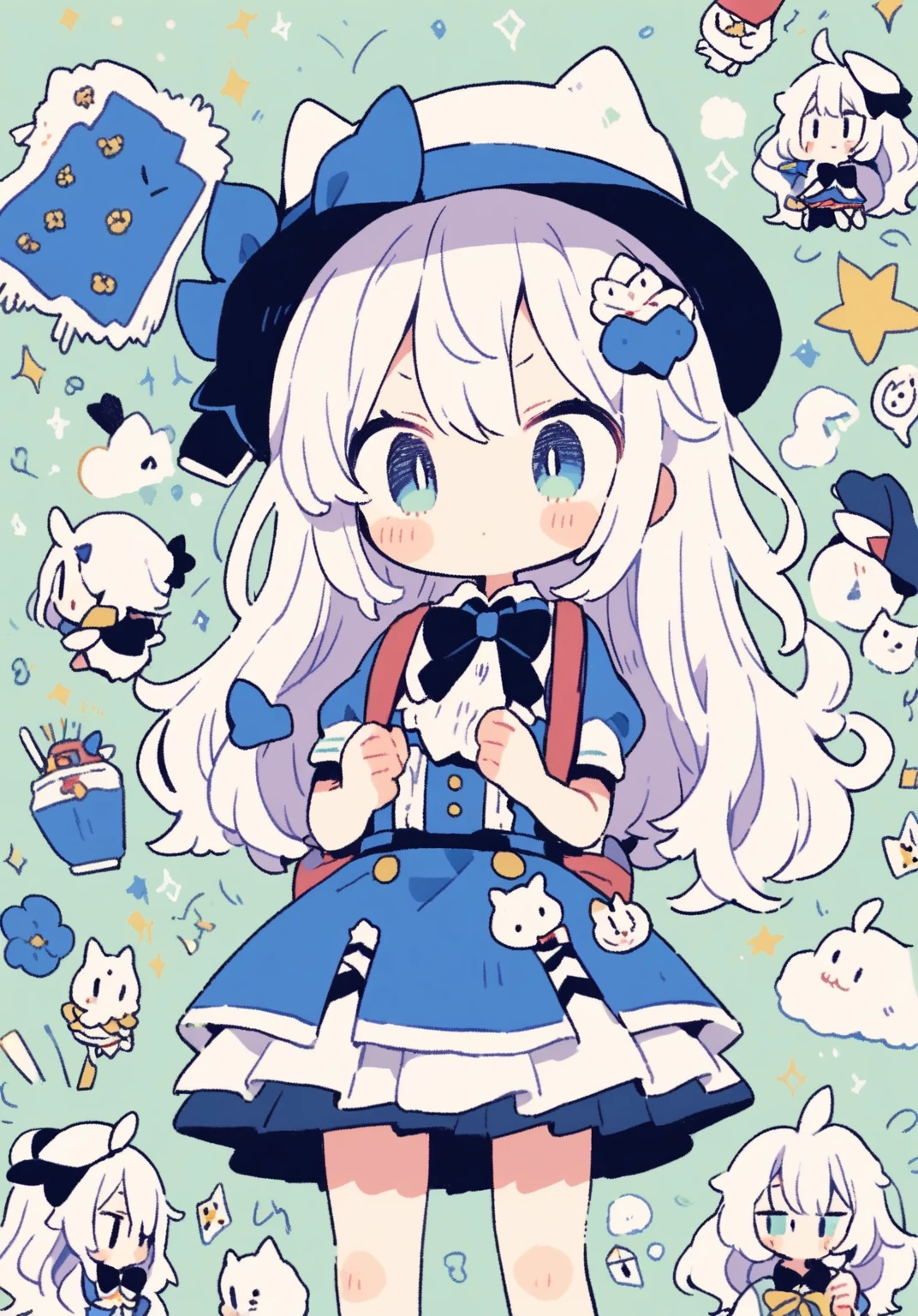 tegaki chibi 5girls Alice in Wonderland Queen White Rabbit Hatter
