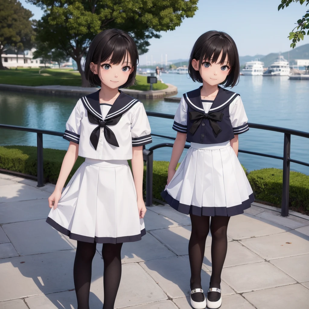 1People Girls, clear, cute, (View your viewers:1.0), detaileds sky, ((masterpiece:1.4, Highest quality)), multiple detaileds, eye shadow, SFW, (Medium Shot:1.5), Gradient eyes,
roller:addition_detailed:0.8>, (Black Pantyhose:1.2), Straight,
1People Girls, Have, Sailor, Branch Eyes, short hair, Black Hair, Sailor collar, White shirt, Semi-transparent white long skirt, Below the knee skirt, Murasa Minamitsu, hishaku、smile