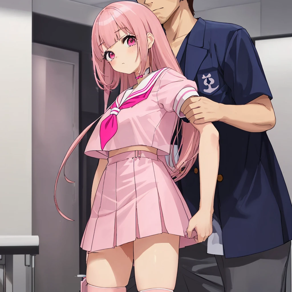 A pink-haired high school girl in a sailor uniform receives a vaccination、A man grabs your arm、Take the syringe and stick it into your upper arm.。.