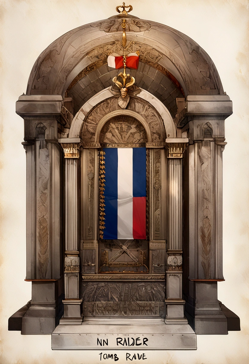 Tomb raider bearing the inscription RN, French flag