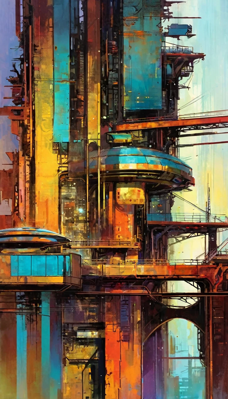 futuristic city.1.5, rusty metal city, lots of details (Bill Sienkiewicz inspired art, intricate details, oil painting)
