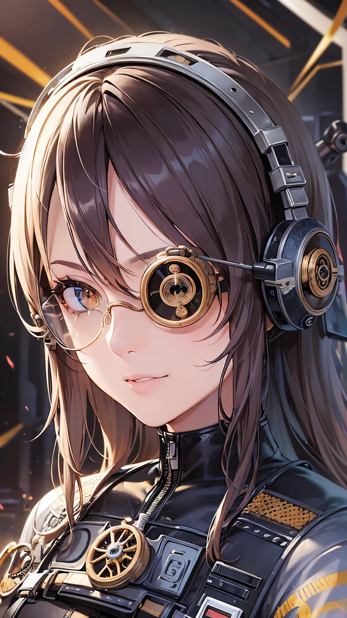 ((Highest quality)),(Ultra-high resolution),(Very detailed),(Detailed Description),((The best CG)),(A masterpiece),Ultra-detailed art,Amazing painting art,(Art with precise detail:1.5),(Sci-Fi Movies:1.4), (Harness pilot suit:1.7),(Monocle visor:1.6)