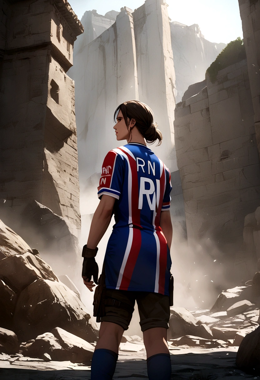 Tomb raider who wears the French jersey with the word (RN) as inscription, French flag at his feet