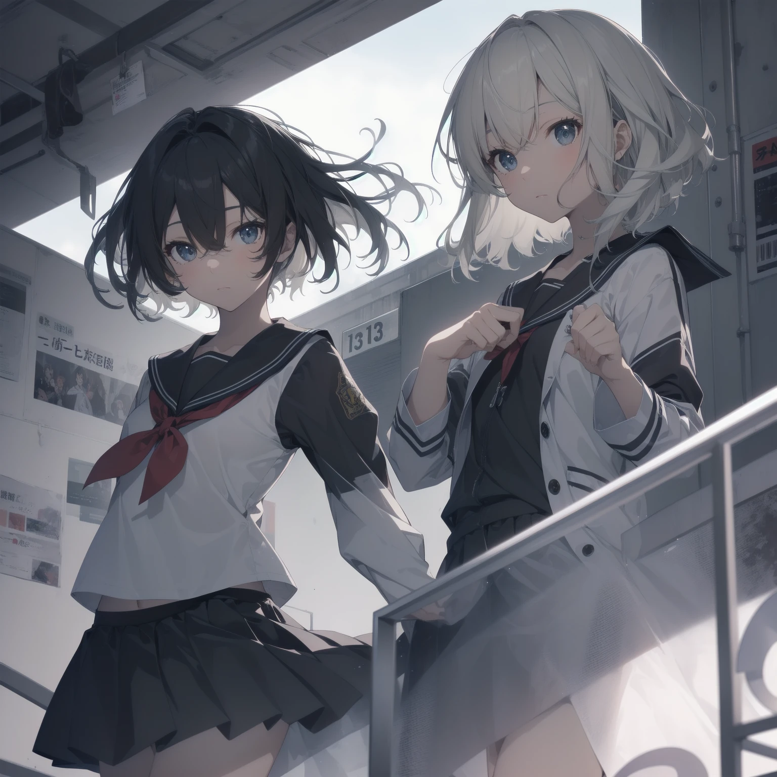 ultra-absurdres-Top quality by artist God, ultra-detailed, high resolution, anime moe artstyle, best anime 8k konachan wallpaper, pixiv contest winner, pool:2810, perfect anatomy,break, 1girl, (Please draw a girl walking sleepily to school alone. )break,(Solo,little female, 13-year-old:1.3),Full limbs, complete fingers,a junior high school student, (very short hair), short cut, flat chest, , small butt, small black eyes, beautiful detailed eyes, well-proportioned iris and pupils, expressive eyes, highres detailed hair, soft expression, salor school_uniform, sailor collar, serahuku, bow, pleated skirt,(Detailed Lighting), (Detailed background), in the School commute route. break,super detailed skin, Best cinematic lighting powered by famous artist, 8k,beauty illustration,photoshop_(medium),very aesthetic,break,((artist:wa_(genryusui) )), artist:clamp ,artist:carnelian ,artist:kantoku ,