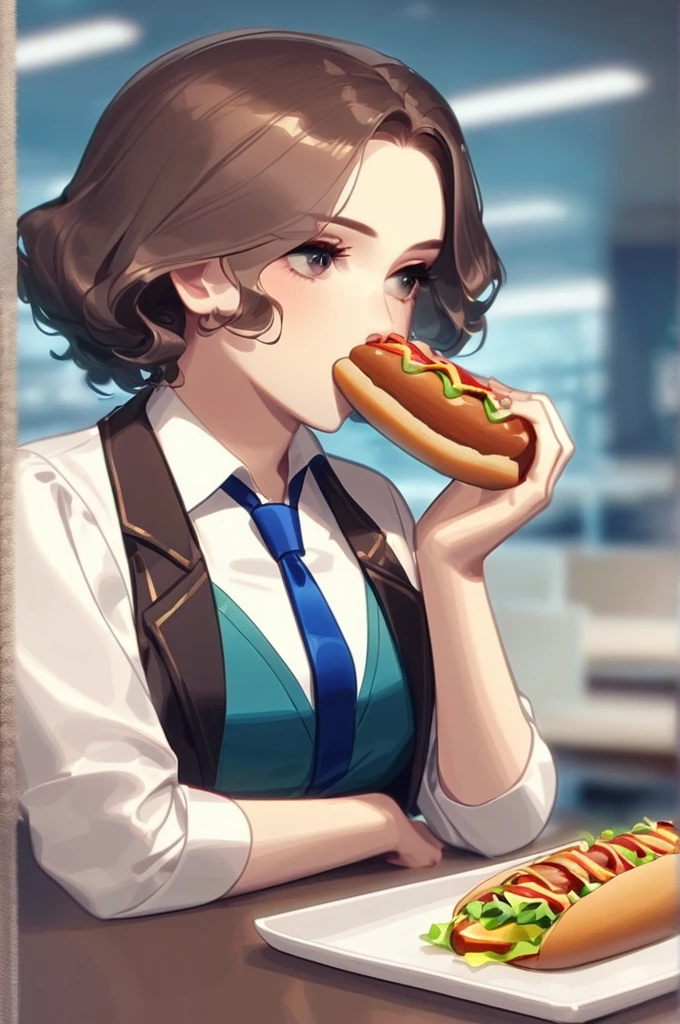 ((Лучшее качество)), ((шедевр)), (подробный), Sexy teacher eats a hot dog