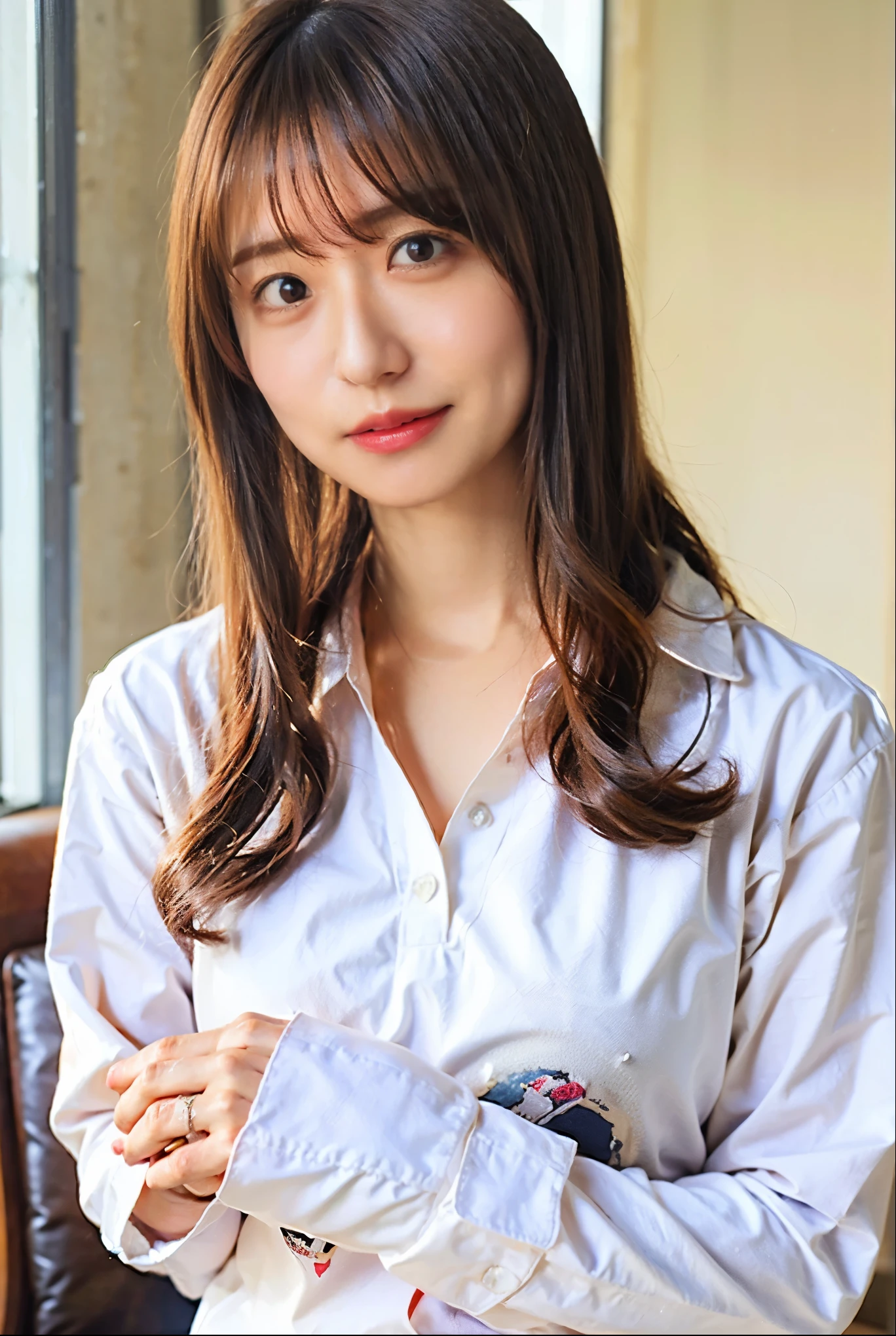 ((Both hands are in front of the navel、A photo of her panties showing through a short polo shirt、Hands roll up shirt、She is wearing a navy polo shirt and luxurious white panties.、:1.4))、Being in the living room、Length cream hair color、Her huge breasts are obvious even through her clothes..、Small earrings、Light brown hair color、:1.4))、Shiny Hair、Light beige hair color、Background Blur、Light brown hair、{{Cowgirl Shot}}、((Close-up shot from the waist up、Big Breasts:1.4))、Big Breasts、にっこりsmile、服からでも分かるBig Breasts、Cowboy Shot、素敵なsmile、((Revealing clothing))、Full body photo、ring、Tuck your hair behind one ear、Silver Necklace、smile、Caustics、Highly detailed photos、Big Breasts、Super no makeup、(8K、RAW Photos、Highest quality、masterpiece:1.2)、(Realistic、Realistic)、1 Girl、((Big Breastsショートヘア、Looking into the camera:1.4))、Hair blowing in the wind