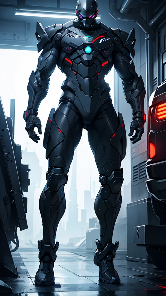 Femine cybernetic battlesuit detailed muscles realistic masterpieces full figure pose (best quality,ultra-detailed), skullfaced, fit body, slim figure, narrow waist, large buttocks, wearing a full black carbon fiber cybernetic mobile battle suit, fighting pose