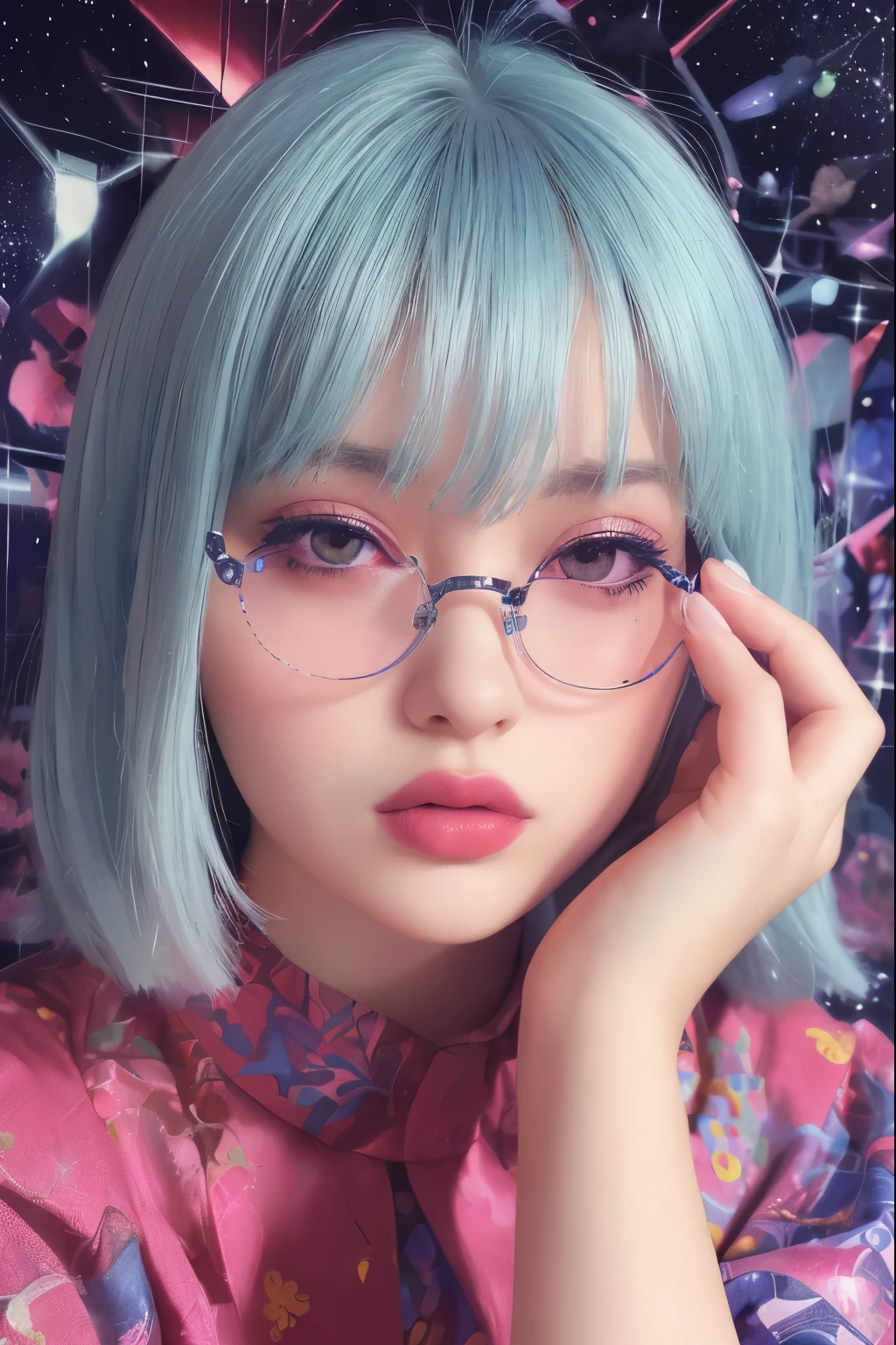 (Detailed lips), (Realistically:1.37), (Vibrant colors), (Studio Lighting), (Sharpen your focus), (High Dynamic Range), (Bokeh), (in contrast), (Kilo:1.2), (elegant), (Elegance), (like々Shii), (Luxury Accessories), (Sparkle Eyes), (Shine), (Calm), (Shine), (dream-like), (dynamic), (素晴らShiiもの), (Sensitive), (Dramatic), (Complex), (eternal), (Beautifully dressed), (Mysterious), (Mysterious), (Mysterious), (Perfect perfection), (interesting), (Individuality), (masterpiece), (High resolution), (The best quality at its best, 4K, 8K), alone, 18 year old girl,Glasses,