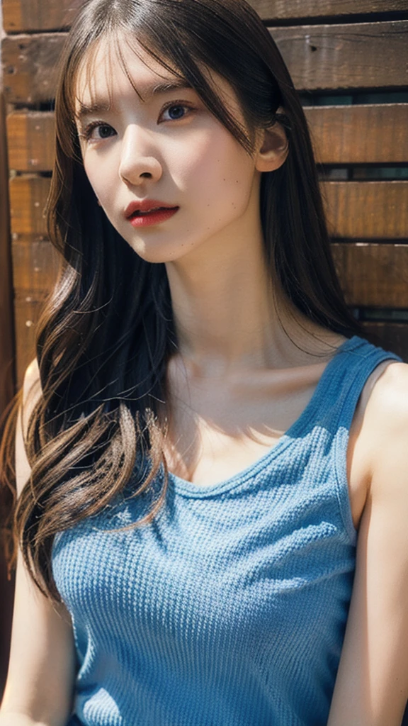 1girl, 19yo, woman, masterpiece, best quality, highest quality, cinematic lighting, (volumetric lighting), extremely detailed CG unity 8k wallpaper, focused, 8k wallpaper, extremely detailed, ultra realistic, photorealistic, sharp focus, absurdres, (HDR:1.2), (high contrast), photograph, detailed and intricate, instagram, portrait, highly detailed, digital painting, artstation, concept art, smooth, sharp focus, illustration, (whole body:1.3), (big breast:1.3), (((look at the viewer))), (knit tank top).