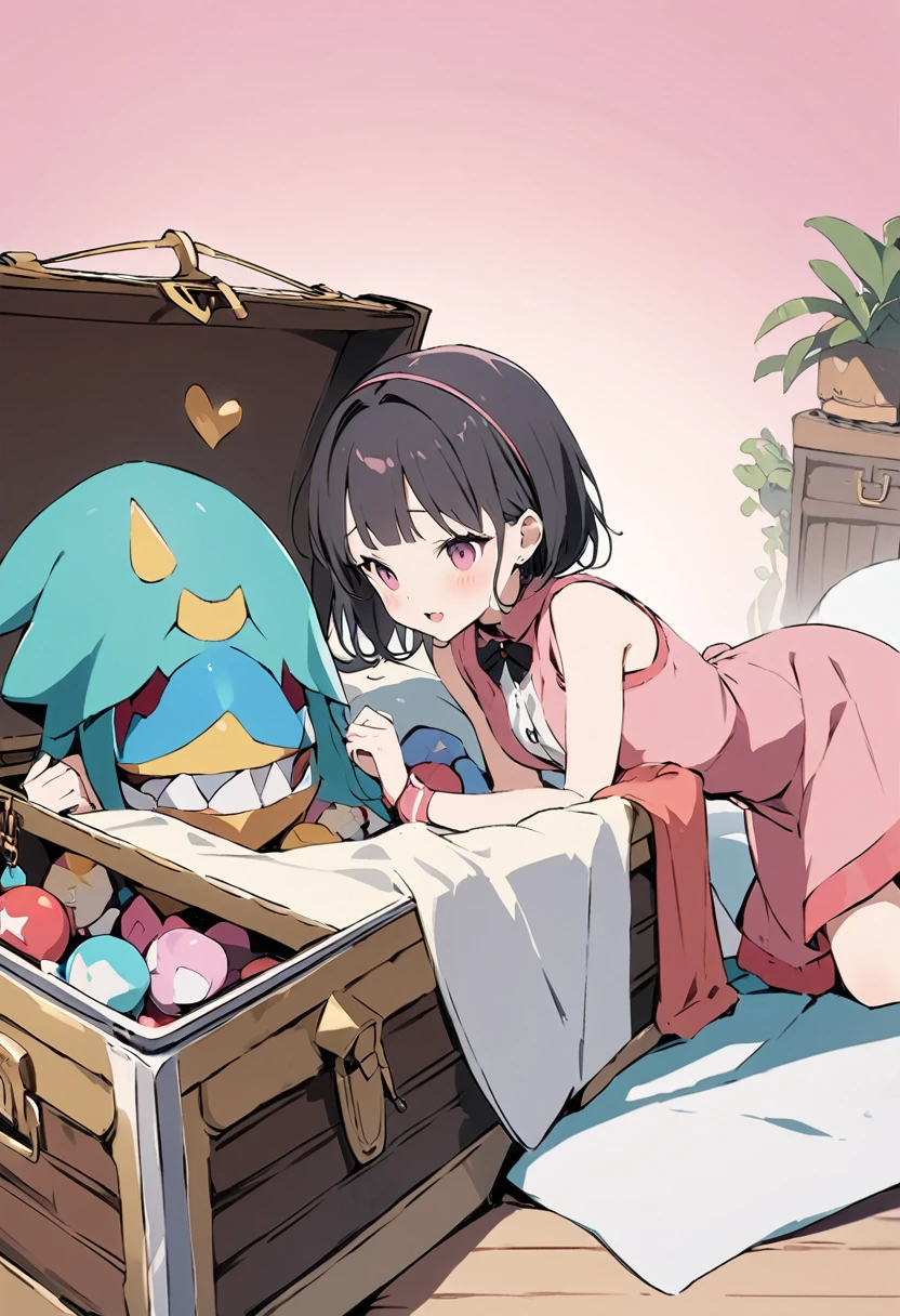 masterpiece, Highest quality, Illustration of the novel, High resolution, 18+ Adult content, Sensual, Intimate, Emotional, Passionate, romantic, sweet, Adorable, Innocent, Pure, Charmな, Charmな, Charm, mysterious, Charmな, Charmな, Immersive, Charmな, dream-like, Surreal, Imaginative, Whimsical, Artistic, Avant-garde, timeless, elegant, Sophisticated, chic, Sophisticated, personality, original, ((Cute Loli Mimic Chest:1.3))
