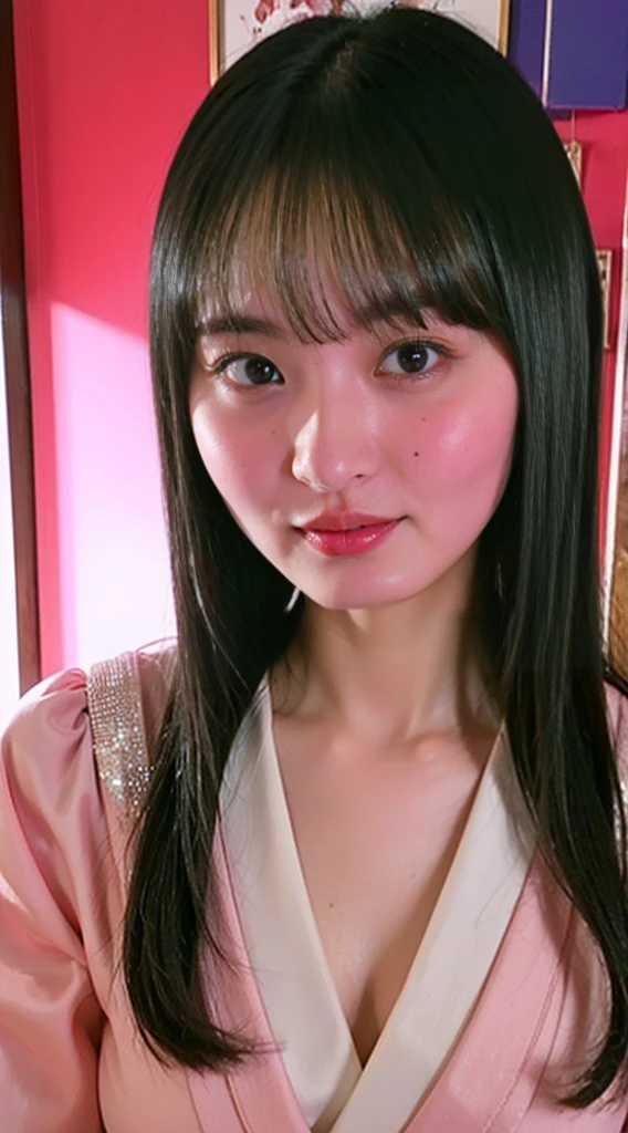 masterpiece, highest quality, 4K, Ultra-high resolution, mishoujo, Painting, Beautiful eyes and fine face, figure, Beautiful details, high resolution figure, Shine_white_particle, One girl, Small breasts、Large Breasts、High 、Japanese、Japanese Idols、A kind smile、