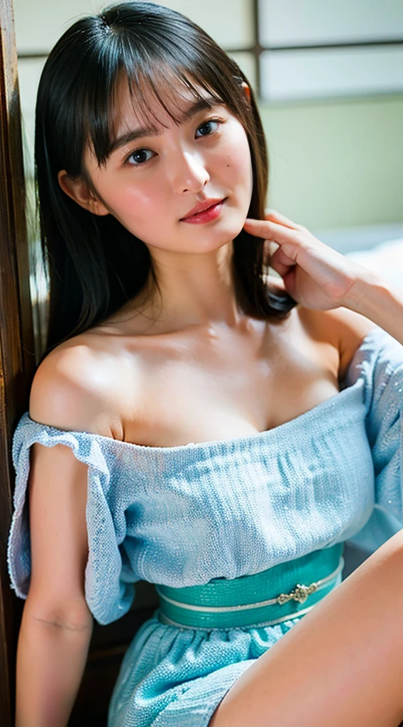 masterpiece, highest quality, 4K, Ultra-high resolution, mishoujo, Painting, Beautiful eyes and fine face, figure, Beautiful details, high resolution figure, Shine_white_particle, One girl, Small breasts、Large Breasts、High 、Japanese、Japanese Idols、A kind smile、
