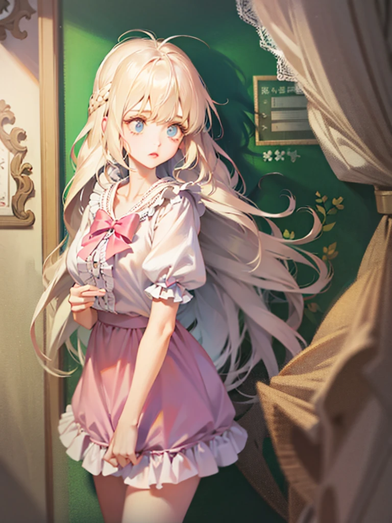 delicate Big eyes I have long hair Cute girl Pastel color clothes