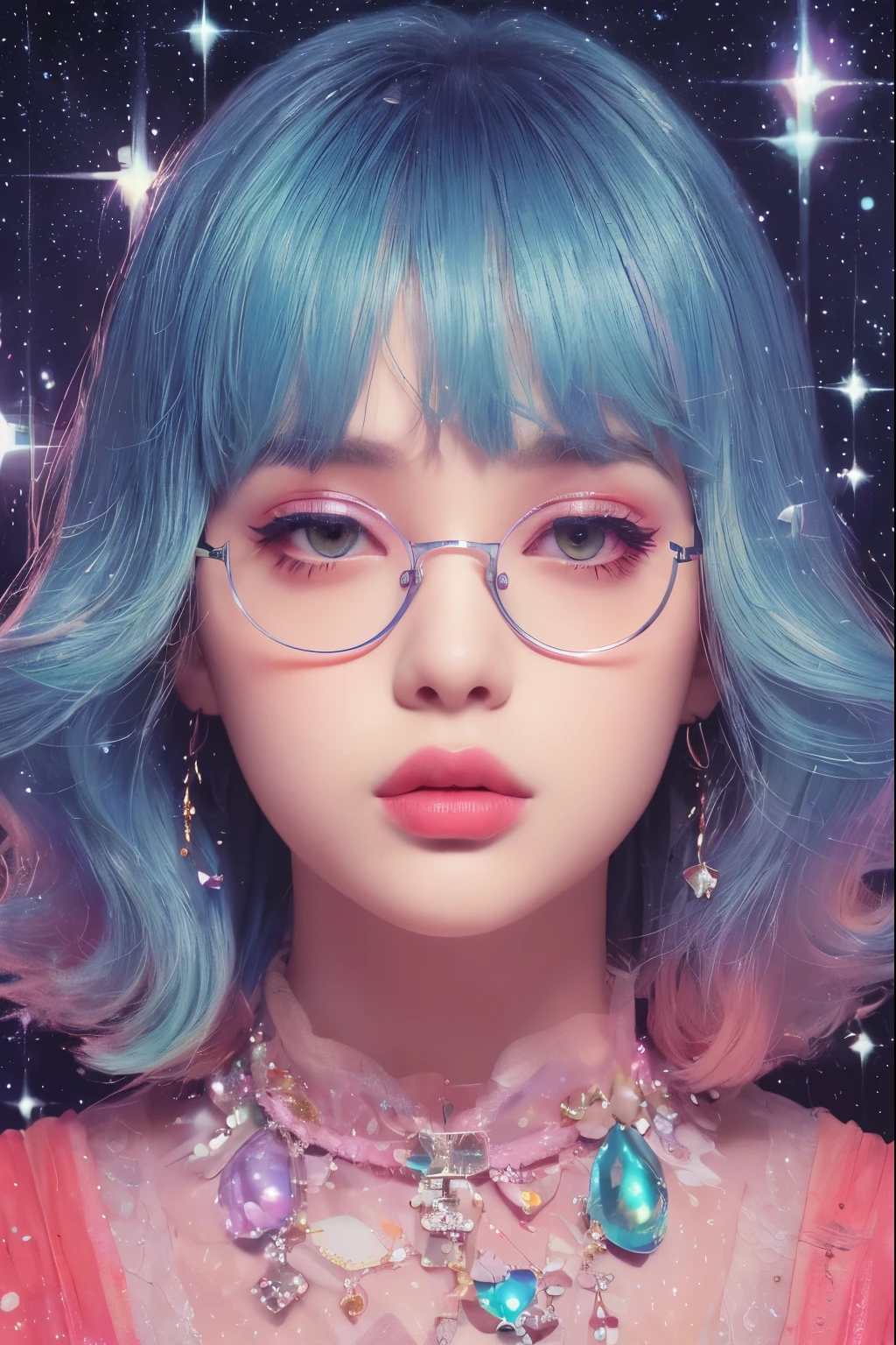 (Detailed lips), (Realistically:1.37), (Vibrant colors), (Studio Lighting), (Sharpen your focus), (High Dynamic Range), (Bokeh), (in contrast), (Kilo:1.2), (elegant), (Elegance), (like々Shii), (Luxury Accessories), (Sparkle Eyes), (Shine), (Calm), (Shine), (dream-like), (dynamic), (素晴らShiiもの), (Sensitive), (Dramatic), (Complex), (eternal), (Beautifully dressed), (Mysterious), (Mysterious), (Mysterious), (Perfect perfection), (interesting), (Individuality), (masterpiece), (High resolution), (The best quality at its best, 4K, 8K), alone, 18 year old girl,Glasses，