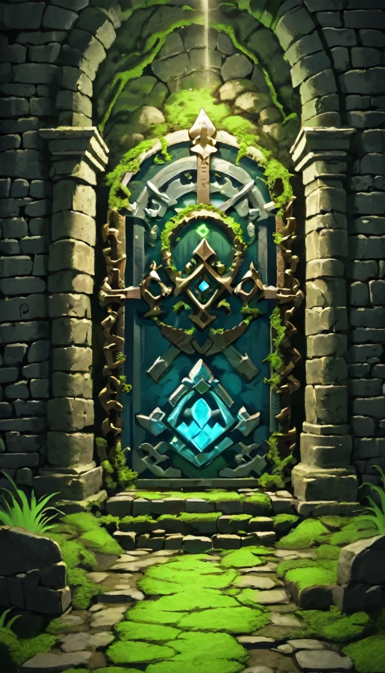 Highest quality、masterpiece、Highly detailed CG unit wallpaper、High resolution、RAW Photos、Very detailed、BREAK、dungeon of darkness、light moss、Blue glowing moss、The only light source is luminescent moss、Stone Dungeon、Wide promenade、BREAK、Treasure chest at the dead end、The treasure chest is a Mimic、Glowing Mimic、Mimic holding up a welcomeboard、