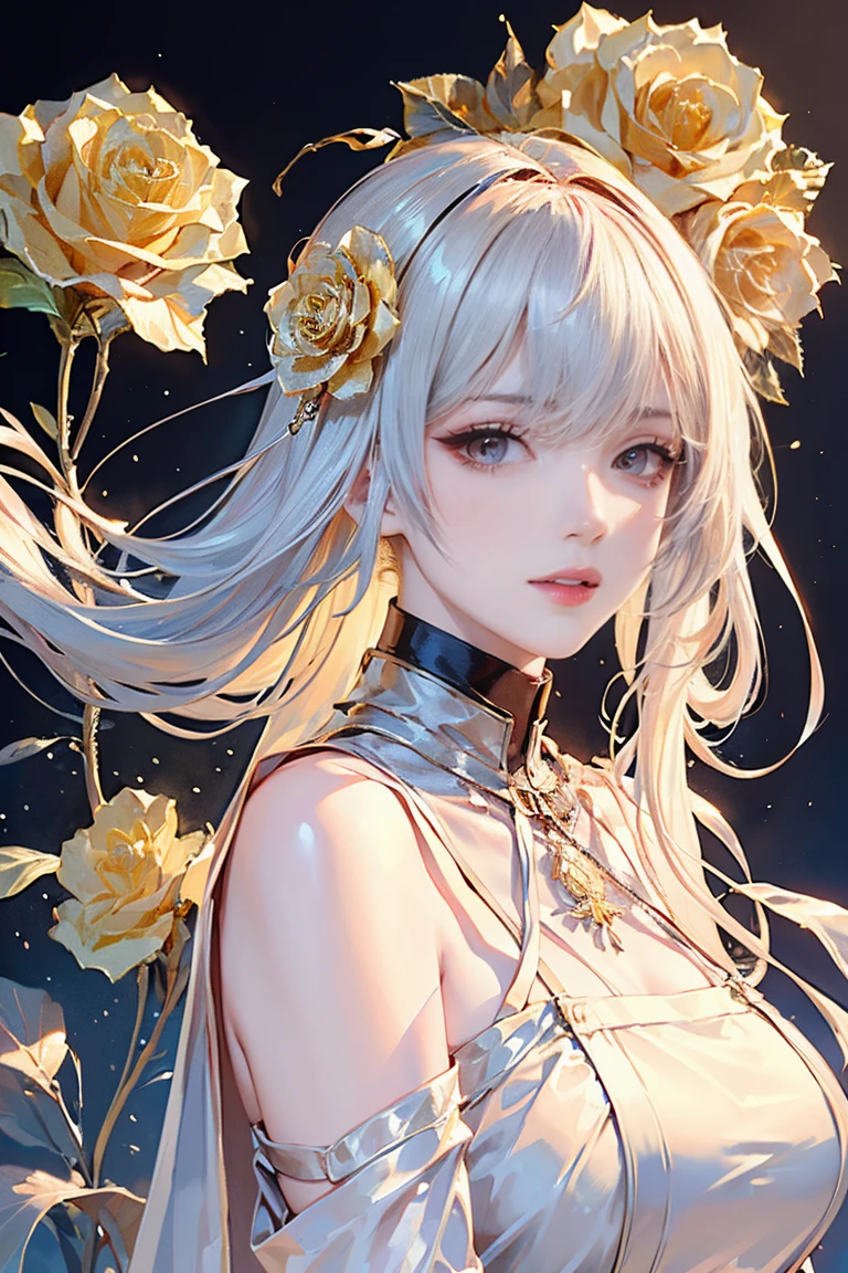 (best quality, 8K, CG, Beautiful and delicate whole body, , girl, Transparent coat dress, Flower background, complex facial features, length, flowing hair, Almond eyes, Exquisite eye makeup, length eyelashes fluttering, Blink your eyes wide, Starry Sky, Exquisite lip details, Soft and harmonious style)、Lovely、Sexy