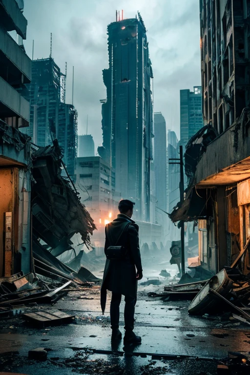 Highest quality、A ruined futuristic city、dim、Surrealism
