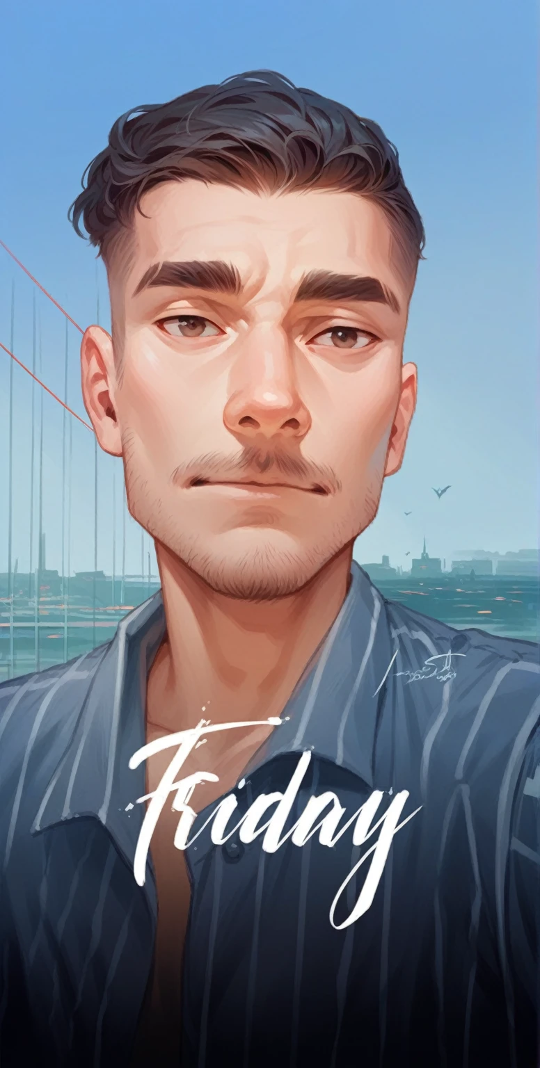 Background scene a future city . He is wearing futuristic cloths and a google . His skin is whites