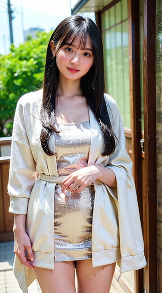 masterpiece, highest quality, 4K, Ultra-high resolution, mishoujo, Painting, Beautiful eyes and fine face, figure, Beautiful details, high resolution figure, Shine_white_particle, One girl, Small breasts、Large Breasts、High 、Japanese、Japanese Idols、A kind smile、