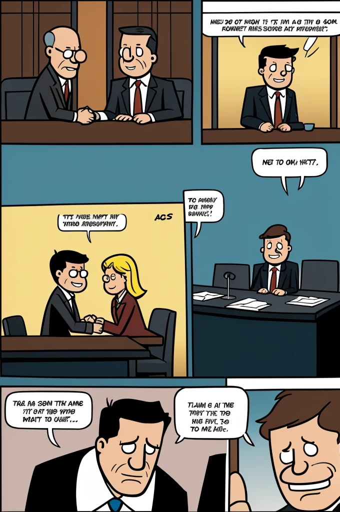 Comic strip on the topic of business negotiations, long and in English in the style of realism 