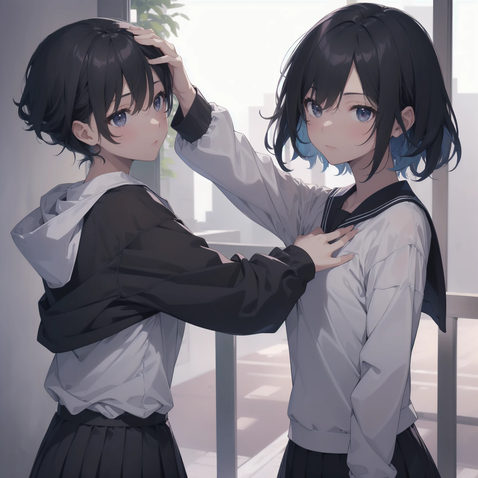 ultra-absurdres-Top quality by artist God, ultra-detailed, high resolution, anime moe artstyle, best anime 8k konachan wallpaper, pixiv contest winner, pool:2810, perfect ???????,break, 1girl, (Please draw a girl walking sleepily to school alone. )break,(Solo,little female, 13-year-old:1.3),Full limbs, complete fingers,a junior high school student, (very short hair), short cut, flat chest, , small butt, small black eyes, beautiful detailed eyes, well-proportioned iris and pupils, expressive eyes, highres detailed hair, soft expression, salor school_uniform, sailor collar, serahuku, bow, pleated skirt,(Detailed Lighting), (Detailed background), in the School commute route. break,super detailed skin, Best cinematic lighting powered by famous artist, 8k,beauty illustration,photoshop_(medium),very aesthetic,break,((artist:wa_(genryusui) )), artist:clamp ,artist:carnelian ,artist:kantoku ,