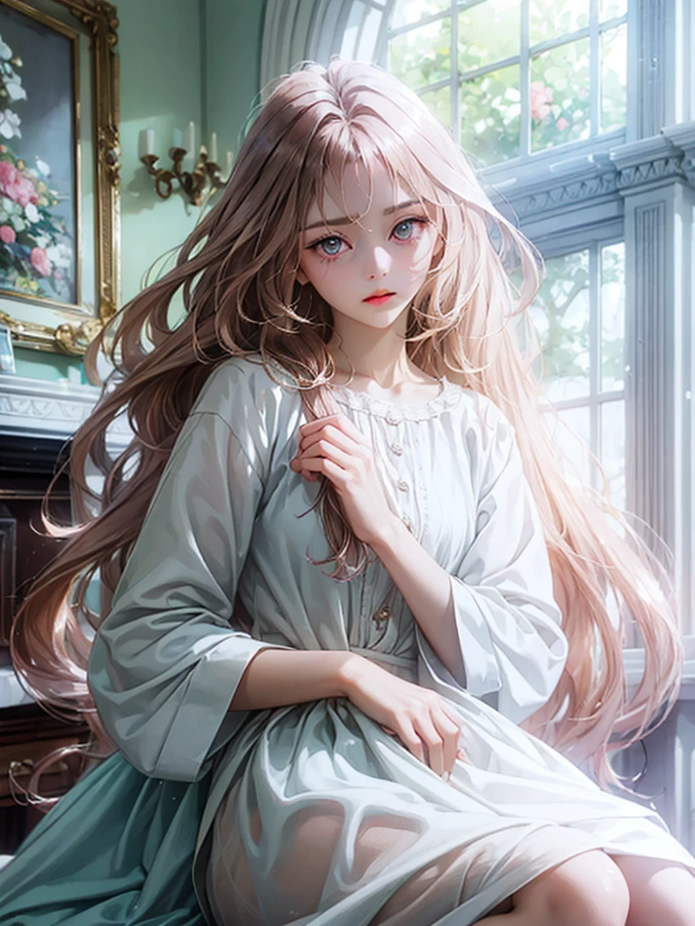 delicate Big eyes I have long hair Cute girl Pastel color clothes