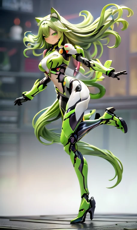  anime figure, figma,(detailed eyes))
1girl,((cat ears)),cat tail, ((long straight green hair:1.3)),big expressive neon green eyes,,expressive eyes,(((smile,blush wink))),(((full body:1.4))), ((mechanical full body suite, mecha)), feather robot wings,black kitten, cute, dynamic flirty pose, missiles on arms and shoulders, partial metal mask,standing on one leg looking at viewer ,shoulder trun to the viewer,black kitten sitting next to her, cute,flirty pose,AD ,decales,web AD
solo:1.5

