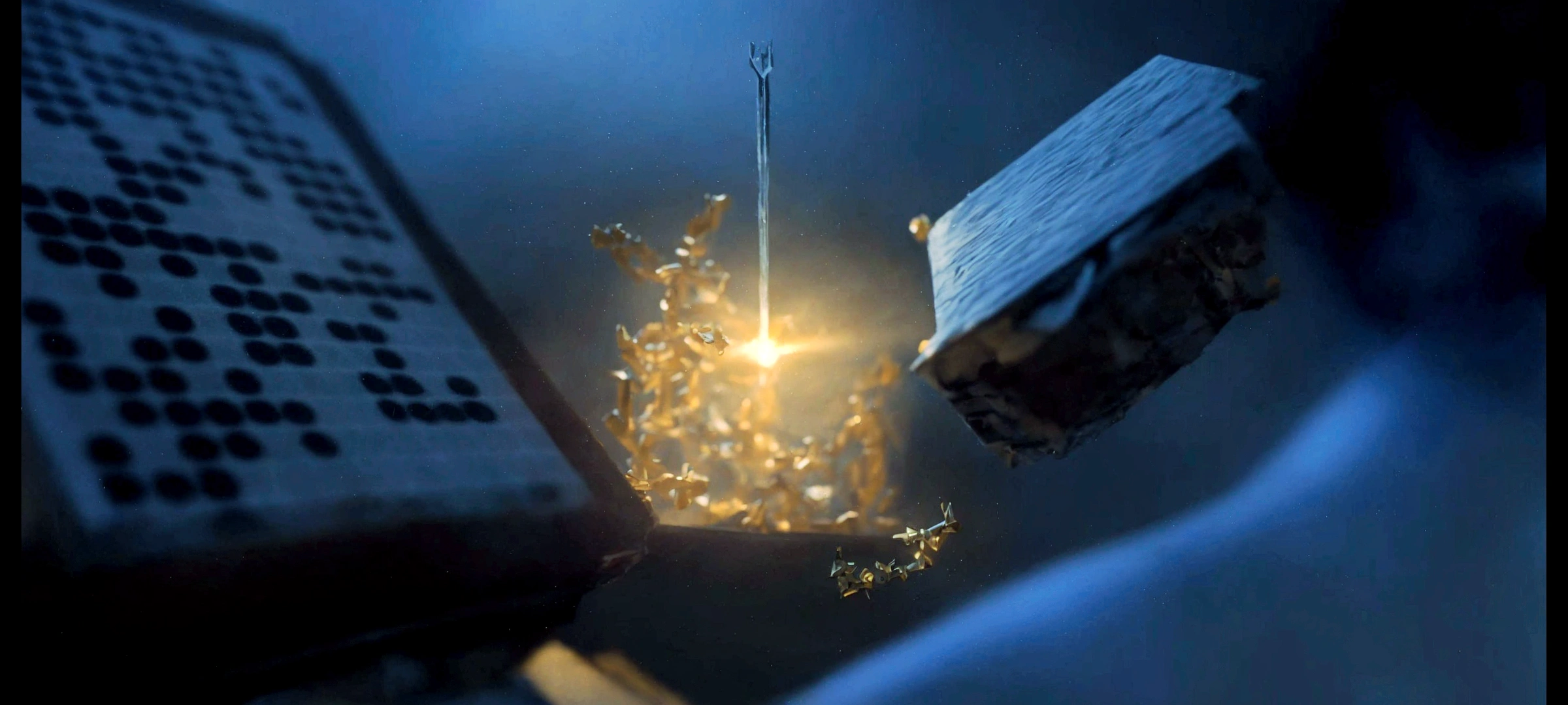 There are many chess pieces in the box，There is a light in the box, Movie screenshots, Conway&#39;s Game of Life, Amazing CGI, Magic Rune Flying, Plenty of sunlight, Video Game Screenshots, magicavoxel lighting, Complex 8k details, glowing digital runes, YouTube video screenshot, Complex 8k rendering, 3D 8K Octane Rendering，Suspension，smoke，Fantasy theme，Best image quality，masterpiece