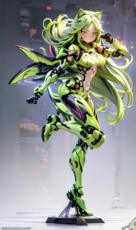 anime figure, figma,(detailed eyes))
1girl,((cat ears)),cat tail, ((long straight green hair:1.3)),big expressive neon green eyes,,expressive eyes,(((smile,blush wink))),(((full body:1.4))), ((mechanical full body suite, mecha)), feather robot wings,black kitten, cute, dynamic flirty pose, missiles on arms and shoulders, partial metal mask,standing on one leg looking at viewer ,shoulder trun to the viewer,black kitten sitting next to her, cute,flirty pose,AD ,decales,web AD
solo:1.5

