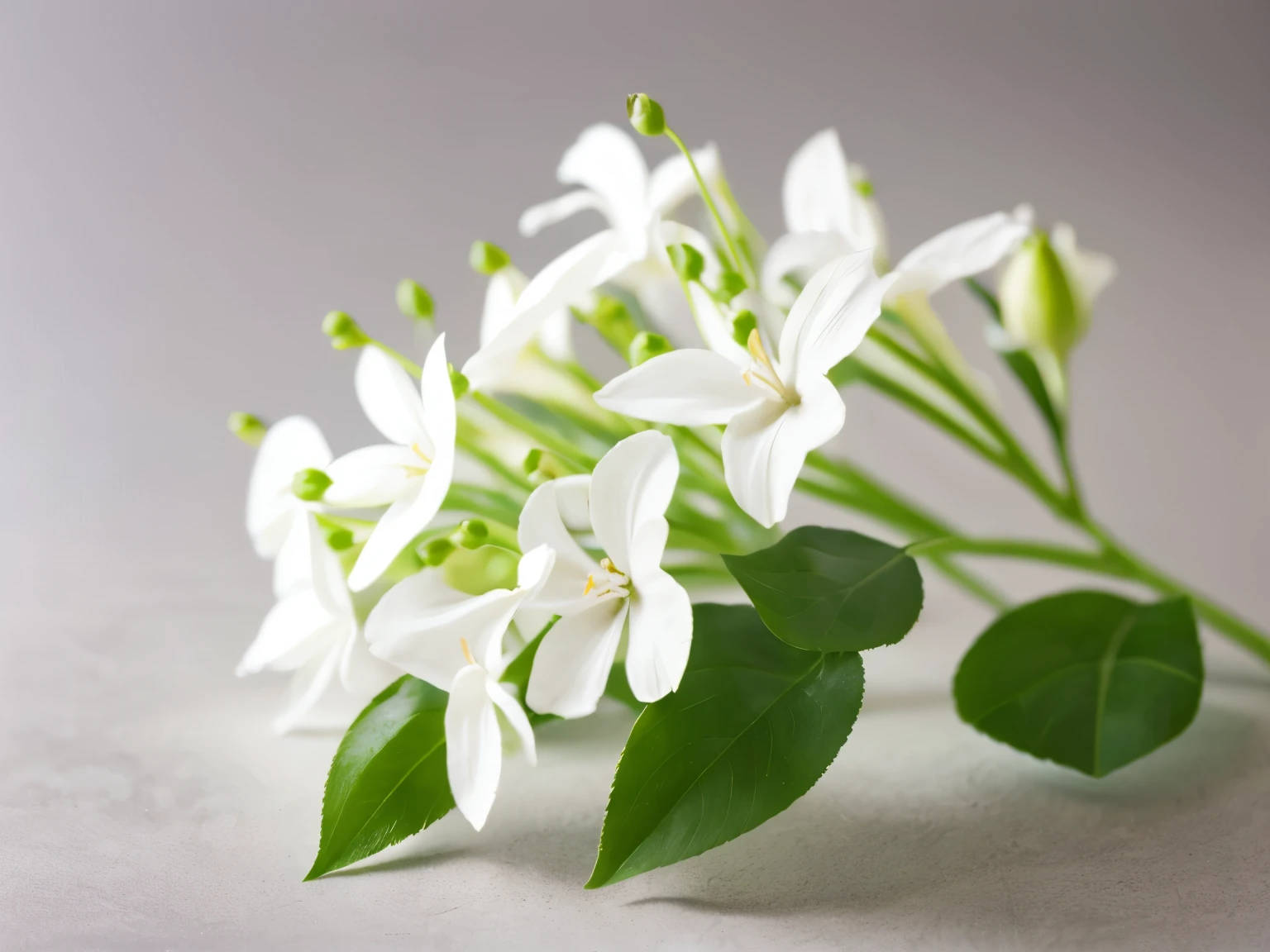 Pure white jasmine flowers on a blurred background