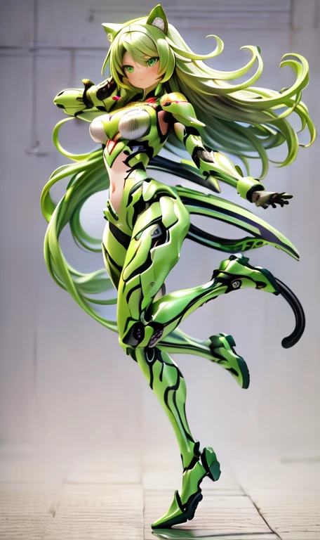 anime figure, figma,(detailed eyes))
1girl,((cat ears)),cat tail, ((long straight green hair:1.3)),big expressive neon green eyes,,expressive eyes,(((smile,blush wink))),(((full body:1.4))), ((mechanical full body suite, mecha)), feather robot wings,black kitten, cute, dynamic flirty pose, missiles on arms and shoulders, partial metal mask,standing on one leg looking at viewer ,shoulder trun to the viewer,black kitten sitting next to her, cute,flirty pose,AD ,decales,web AD
solo:1.5