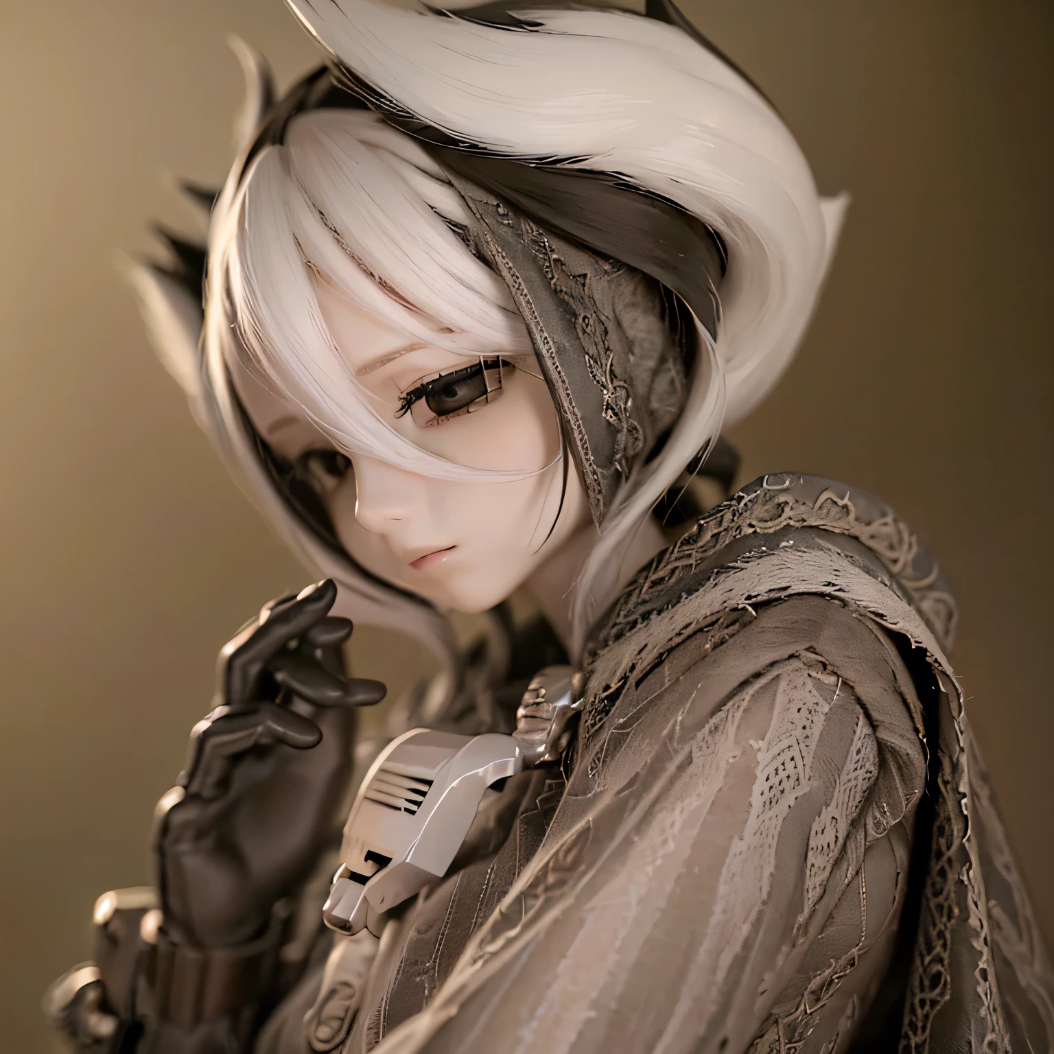 A 2-meter tall Ozen from Made in Abyss, Beautiful attention to detail, Beautiful lip detail, Highly detailed eyes and face, Long eyelashes, Finely crafted mechanical body, gear, pipe, wire, Highly detailed metal parts, Advanced Technology, Futuristic, Cool metallic colors, Dark colors, Chiaroscuro lighting, Dramatic lighting, Cinematic, Award-winning digital art, Epic Scale, masterpiece