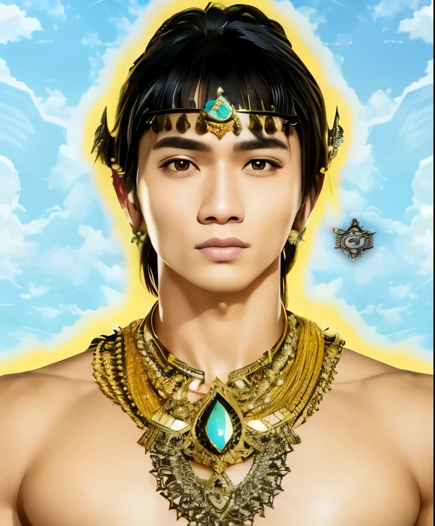 Men,black hair,with crown,realistic,full detail,strong men,gold necklace, Mahabarata 