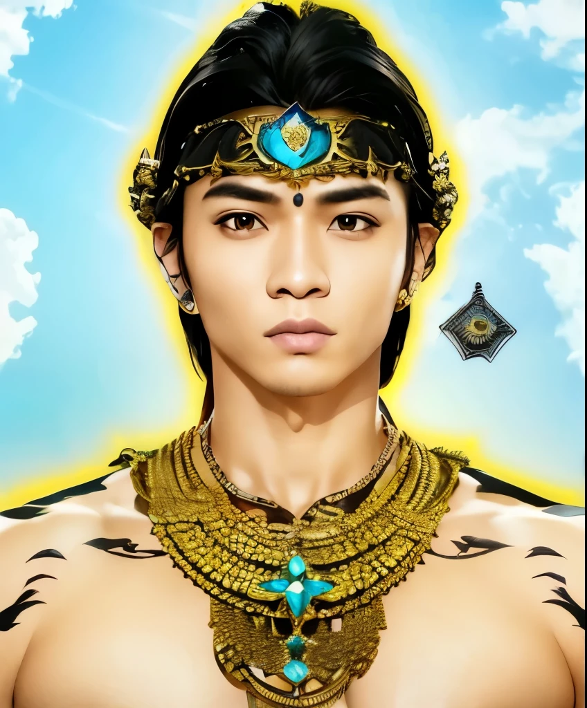 Men,black hair,with crown,realistic,full detail,strong men,gold necklace, Mahabarata 