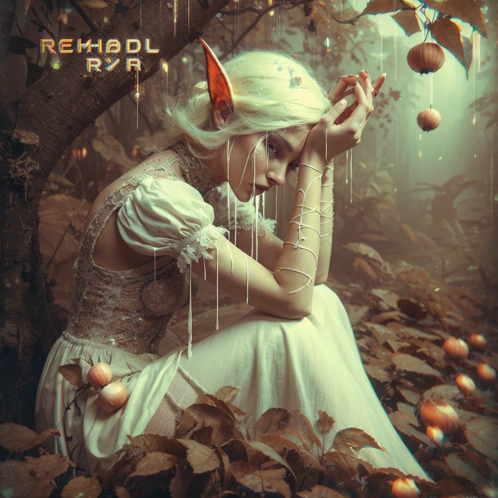 A surreal digital artwork of a bizzare woman with a split-open body section, revealing a parasitic organism attached to her. The scene is a juxtaposition of beauty and horror, set in a dreamlike environment with distorted perspectives and eerie lighting. Influenced by Salvador Dali, the style incorporates realistic details with fantastical elements, created through intricate digital manipulation techniques and unique textural overlays.