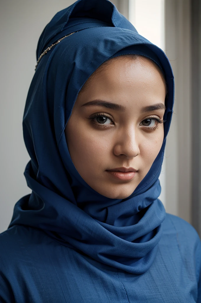 Woman with hijab on blue drees