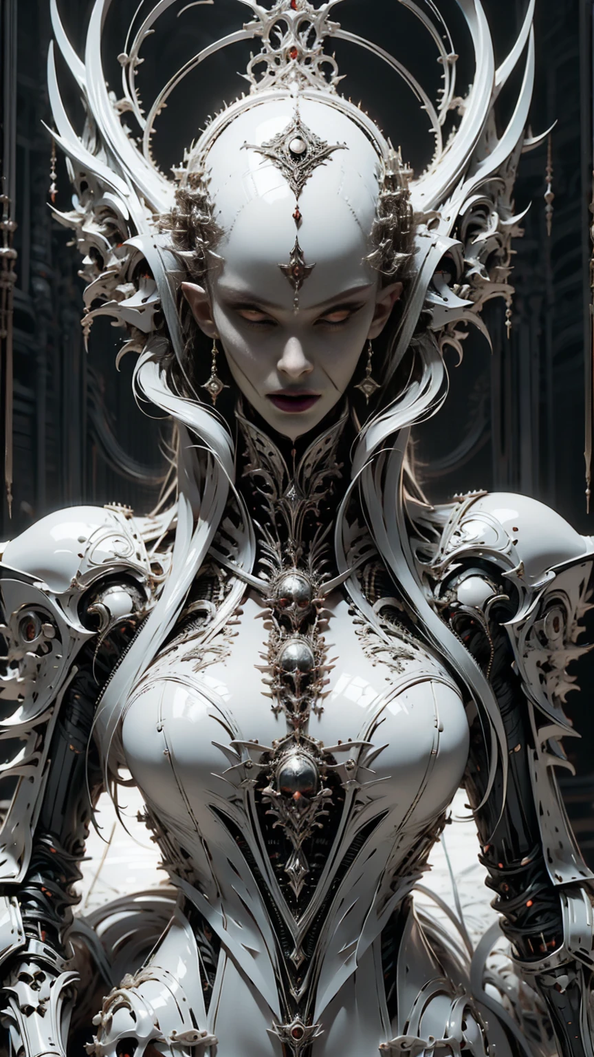 (masterpiece:1.1), (best quality:1.1), (ornate:1.1), (monochrome:1.3), (black and red:1.3), BREAK, (horror:1.0), (esoteric:1.1), (solo:1.4), (dynamic angle:1.0), (cowboy shot:1.0), (woman:1.1),(very muscular bodybuilder girl:1.25), (huge upper body:1.25), (narrow hips:1.0), long hair, (gothic intricate vampiric armor:1.25), ((full body front view)), (gauntlets:1.0), (shoulder armor:1.1), ((tarot style frame:1.25)), (glowing red eyes:1.25)