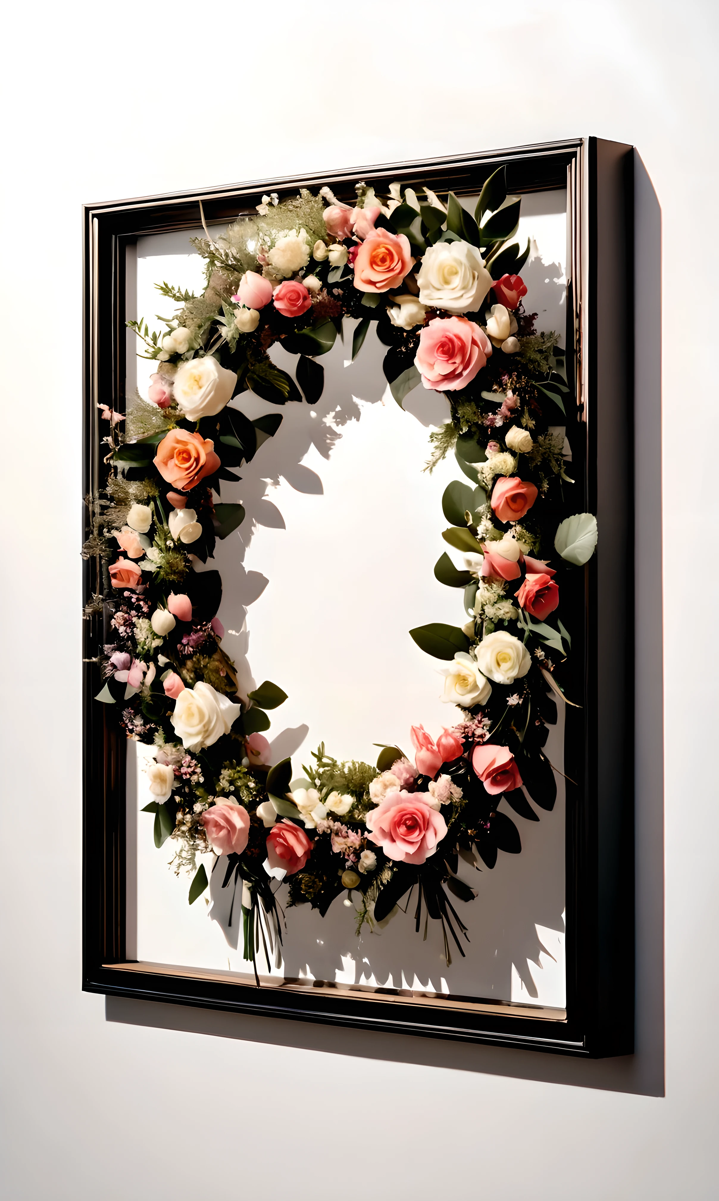 White background,a wreath, Made of flowers, Perfect minimalist composition, , elegant composition, Beautiful composition 3-d 4k, Background still life photo