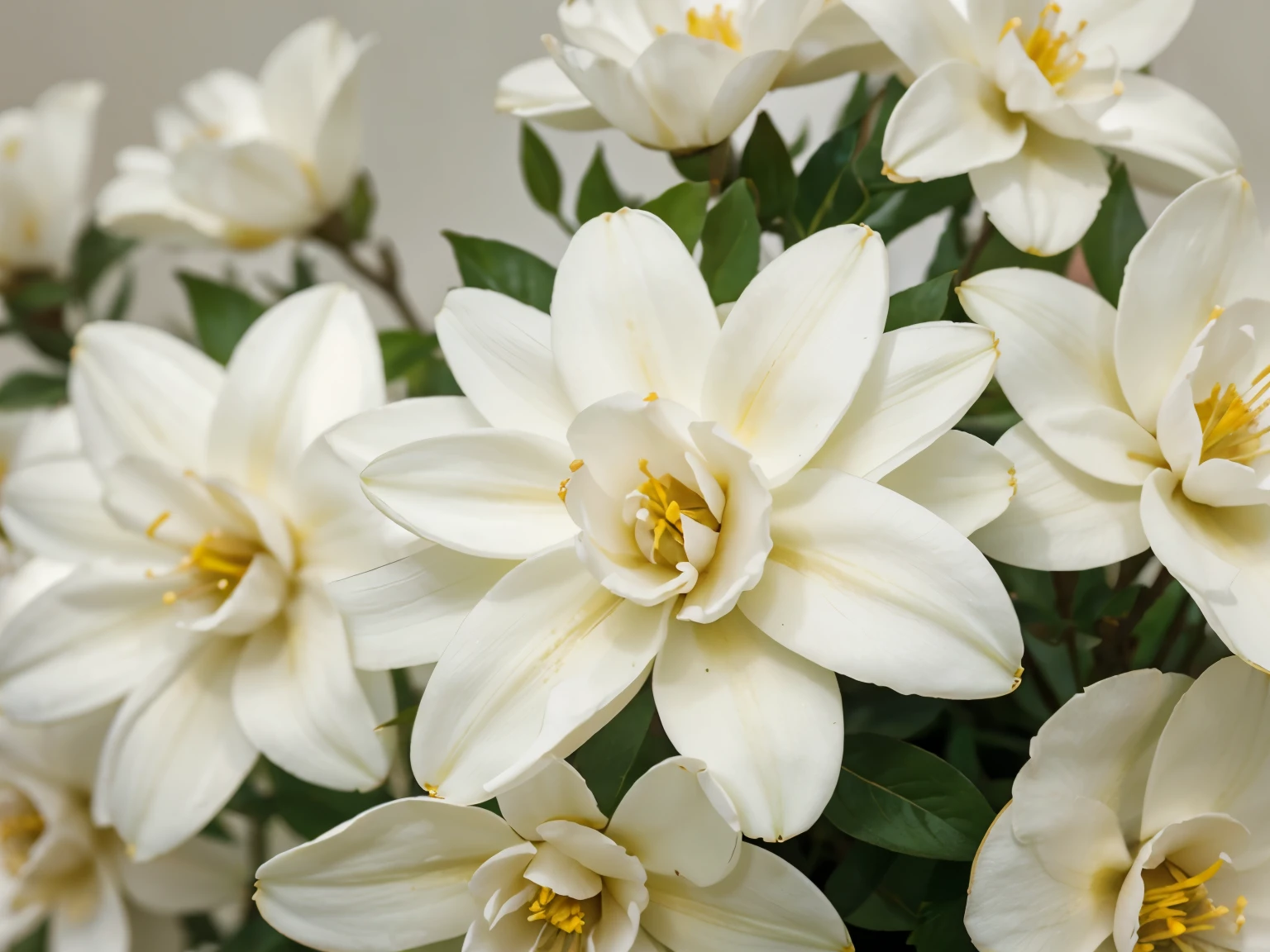 Pure white jasmine flowers on a blurred background