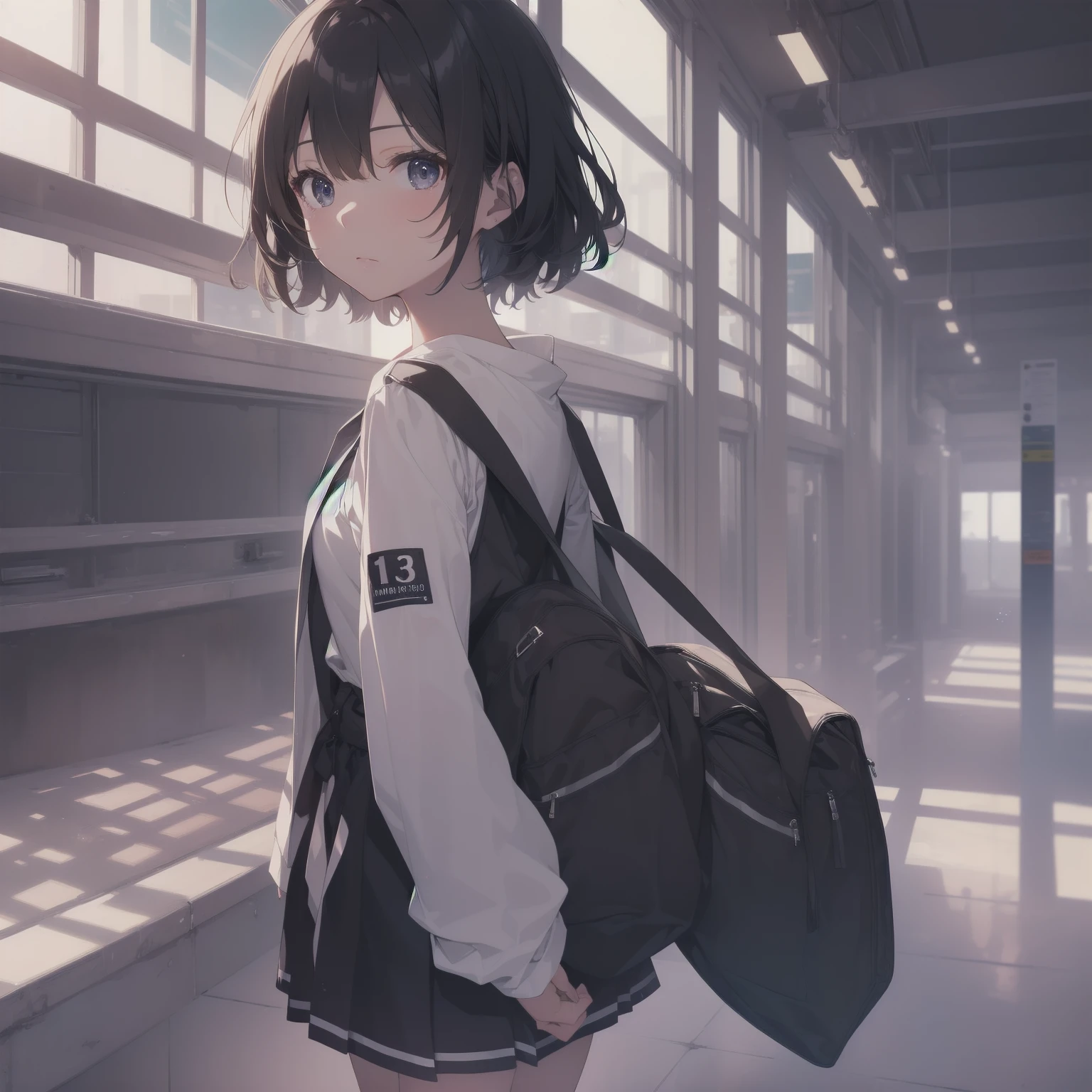 ultra-absurdres-Top quality by artist God, ultra-detailed, high resolution, anime moe artstyle, best anime 8k konachan wallpaper, pixiv contest winner, pool:2810, perfect anatomy,break, 1girl, (Please draw a girl walking sleepily to school alone. )break,(Solo,little female, 13-year-old:1.3),Full limbs, complete fingers,a junior high school student, (very short hair), short cut, flat chest, , small butt, small black eyes, beautiful detailed eyes, well-proportioned iris and pupils, expressive eyes, highres detailed hair, soft expression, salor school_uniform, sailor collar, serahuku, bow, pleated skirt,(Detailed Lighting), (Detailed background), in the School commute route. break,super detailed skin, Best cinematic lighting powered by famous artist, 8k,beauty illustration,photoshop_(medium),very aesthetic,break,((artist:wa_(genryusui) )), artist:clamp ,artist:carnelian ,artist:kantoku ,