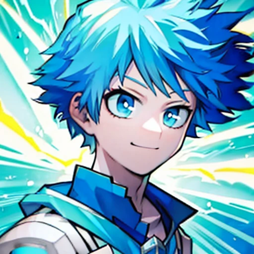 Light blue hair Bright smile juvenile Low image quality