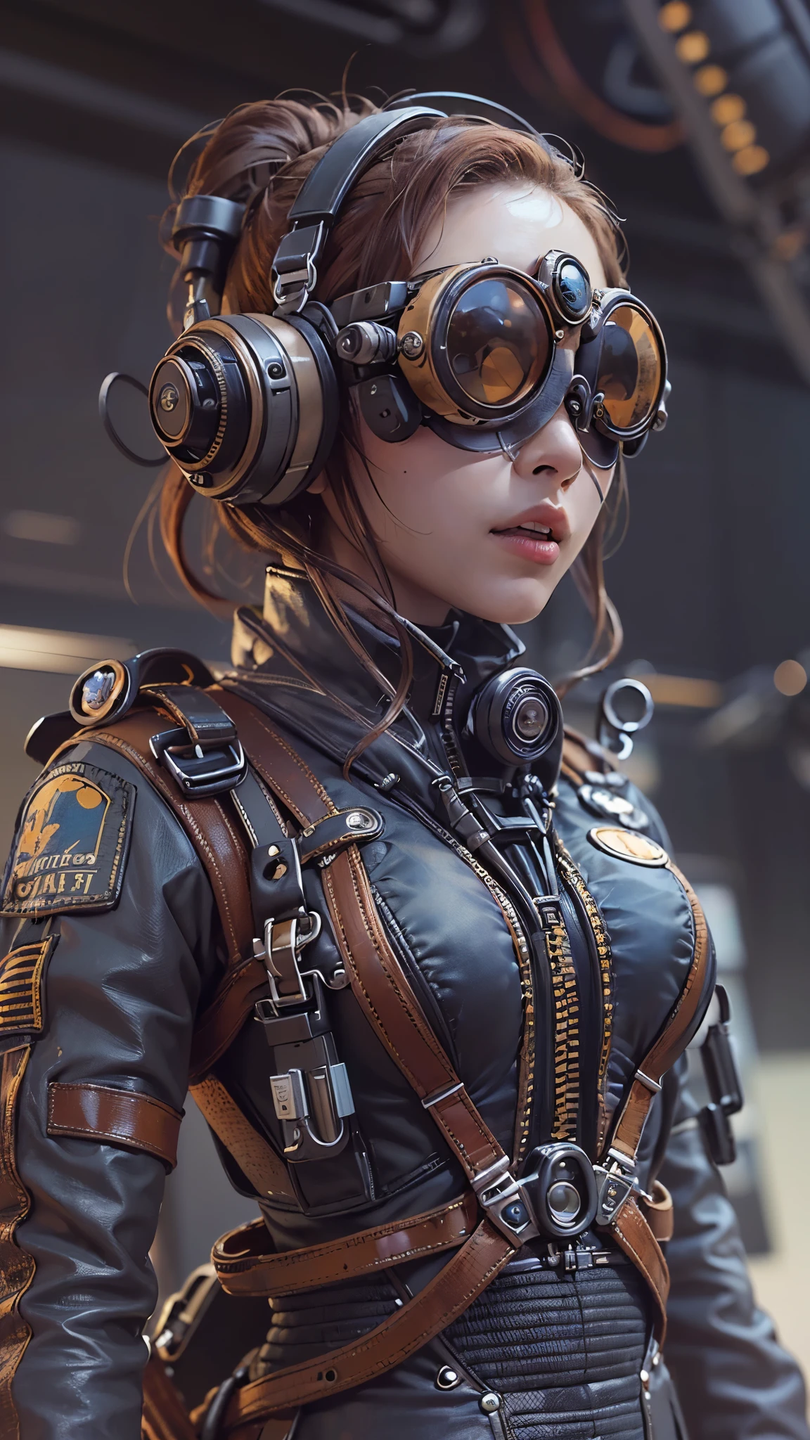 ((Highest quality)),(Ultra-high resolution),(Very detailed),(Detailed Description),((The best CG)),(A masterpiece),Ultra-detailed art,Amazing painting art,(Art with precise detail:1.5),(Sci-Fi Movies:1.4), (Harness pilot suit:1.7),(Monocle-type scope:1.6),(Combat Boots:1.3)