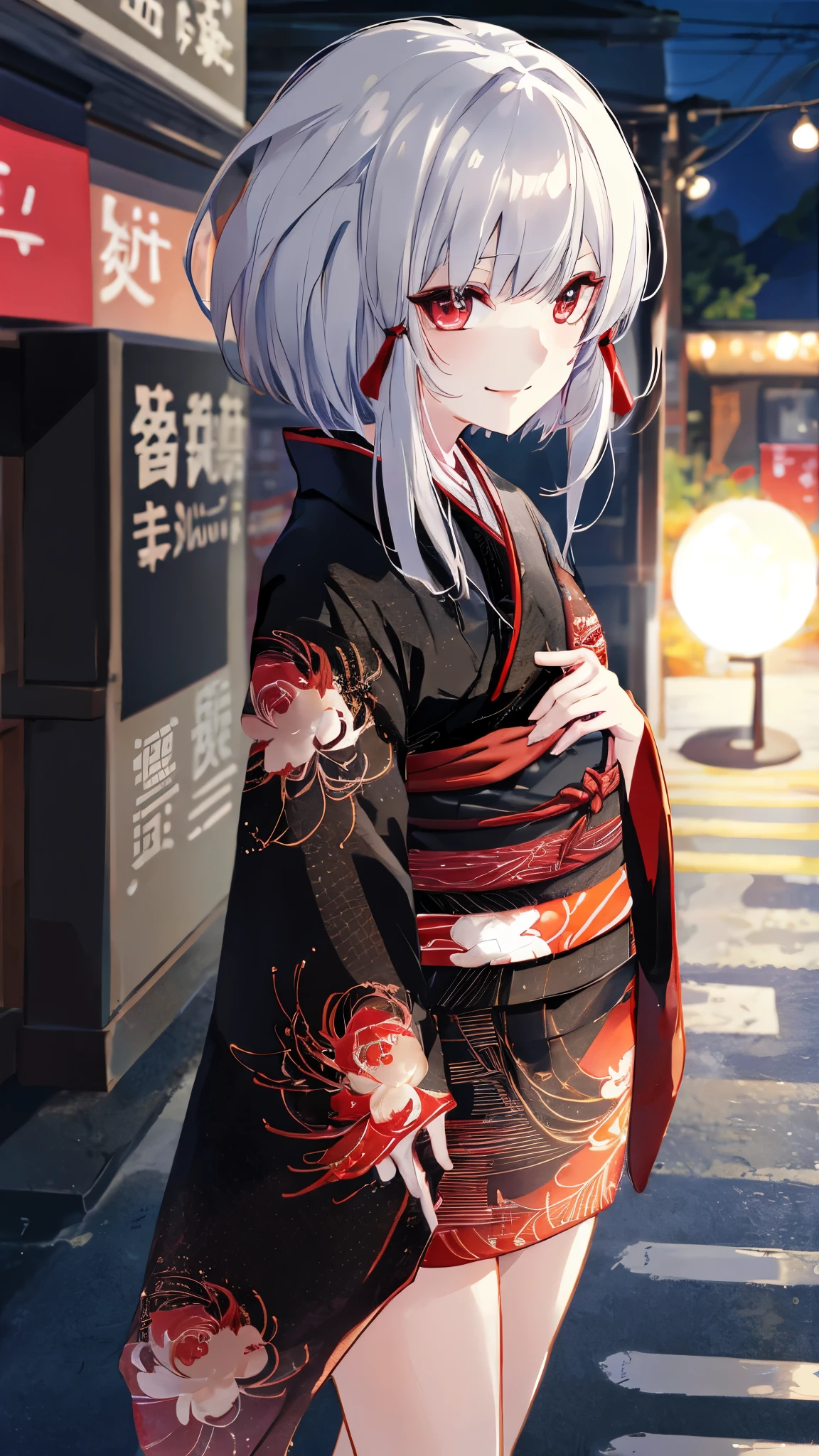 (upper body:1.3),siragiku\\(ffmb\\),black kimono,1girl,(chibi),white hair,short hair,solo, sidelocks,cute,kawaii,smile,standing, masterpiece,Noise Reduction,perfect anatomy,high resolution, ultra-detailed,game cg,dutch angle ,beautiful detailed eyes,visualart,five fingers, perfect hands, perfect lighting,