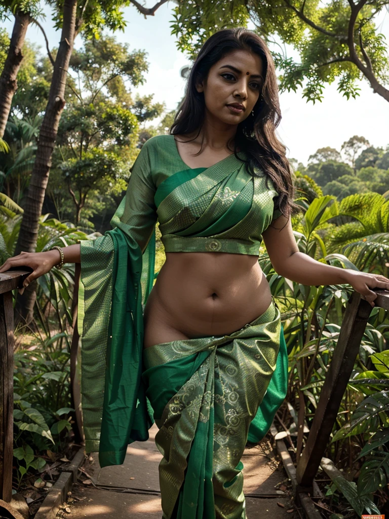 Tamil Nadu aunty In Sexy hot Green saree at the forest