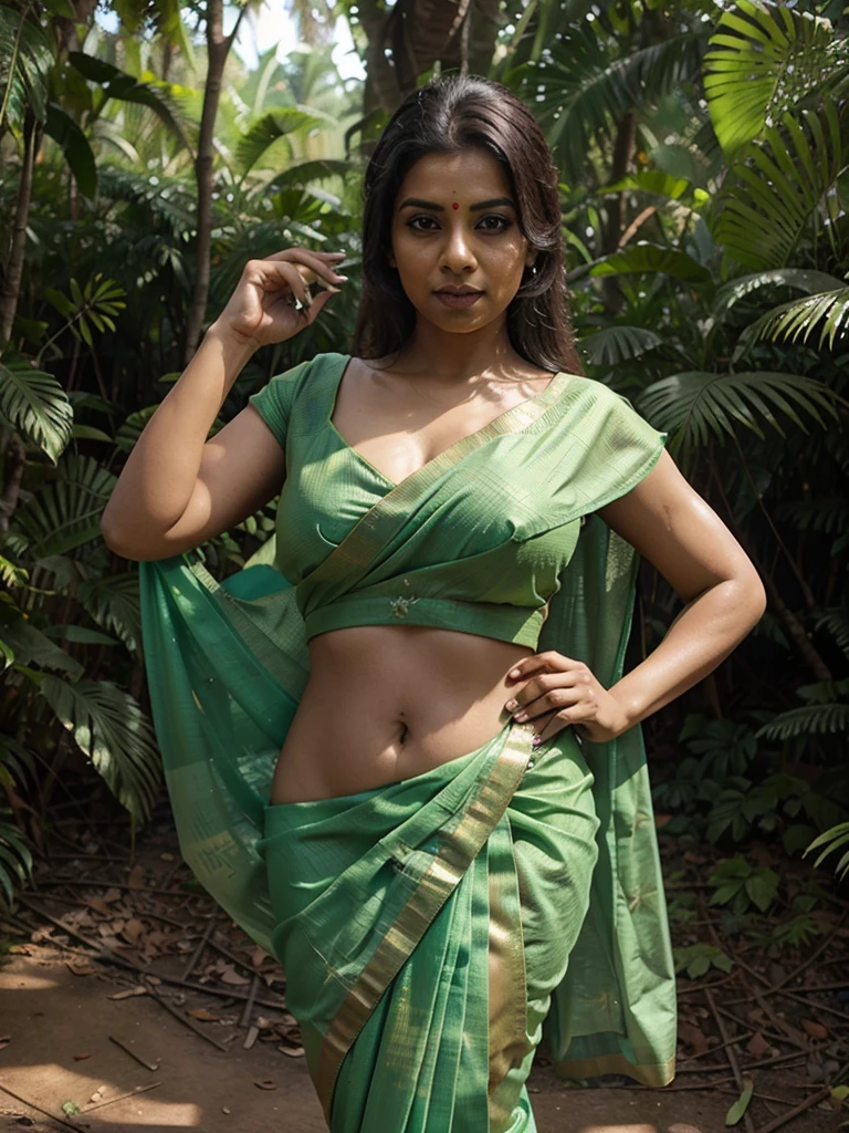 Tamil Nadu aunty In Sexy hot Green saree at the forest