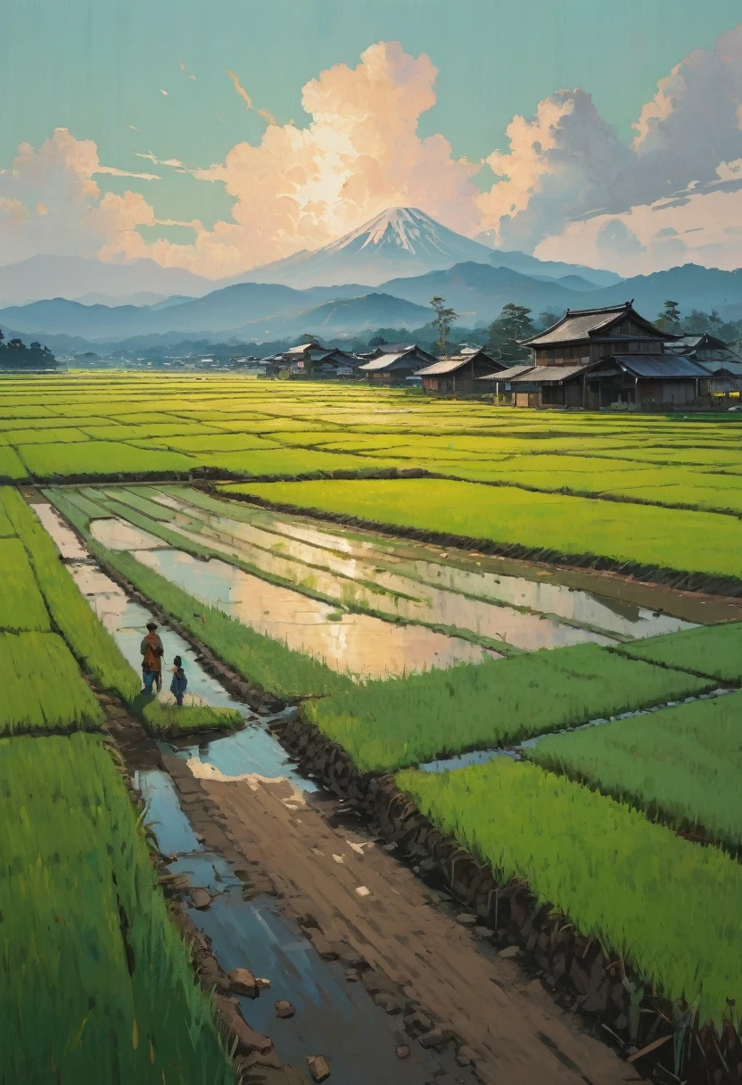 Paddy field, Alena Aenami, Highest quality, masterpiece, Representative works, Official Art, Professional, Super intricate details, 8K