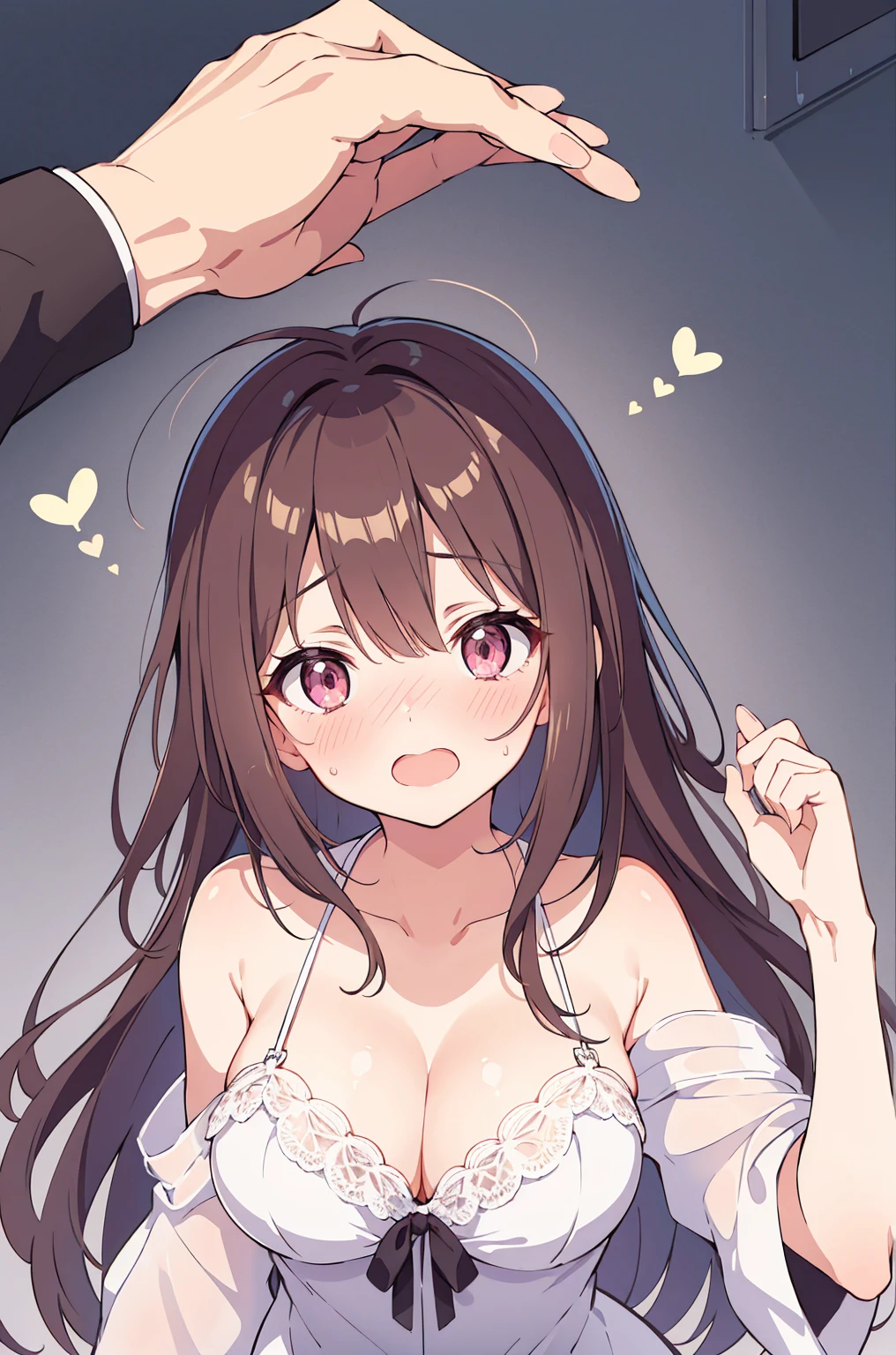 Cute beautiful girl、Large Breasts、Cleavage、Upside down、Shocked, Screaming, Embarrassed, Blushing